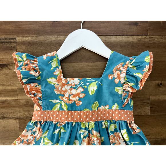 Eleanor Rose Green Orange Harrington Floral Polka Dot Sleeveless Pearl Dress 2 - Picture 4 of 8